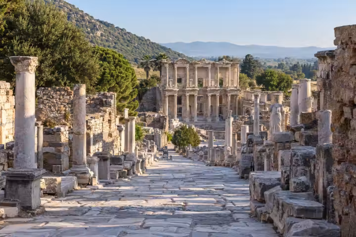 Morning light along Curetes Street toward the Library of Celsus at Ephesus