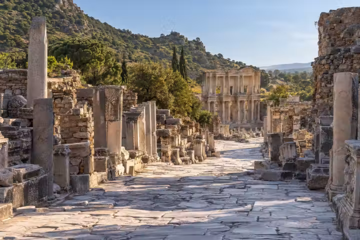 Morning light on Curetes Street leading toward the Library of Celsus at Ephesus