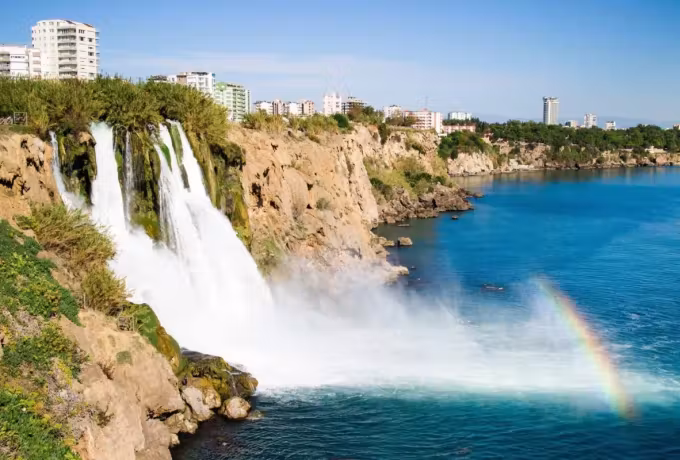 Lower Duden Waterfall flowing into the Mediterranean at Antalya