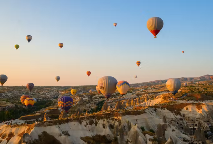 Strong stripes standing out over ground layered in chalk white and blush tones, Cappadocia