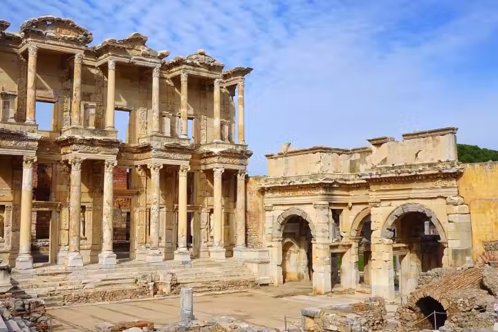 Winter landscape frame taking in the great elevation and its arched neighbour under lemon light, Ephesus