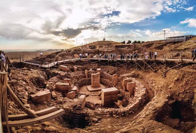 Excavated enclosure and T-shaped pillars at Gobeklitepe