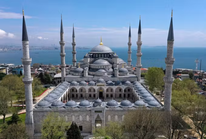 Blue Mosque and the Sea of Marmara viewed from above