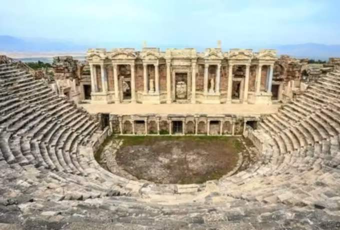 Stone seating and stage of the ancient theatre at Hierapolis
